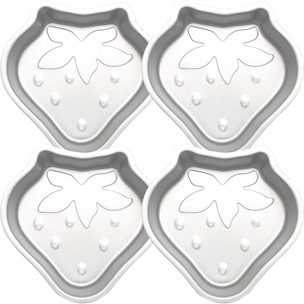 

4Pcs Strawberry-Shaped Pudding Molds Premium Non-Stick Carbon Steel Baking Molds for Cake Flan Jelly Dessert Making Tools