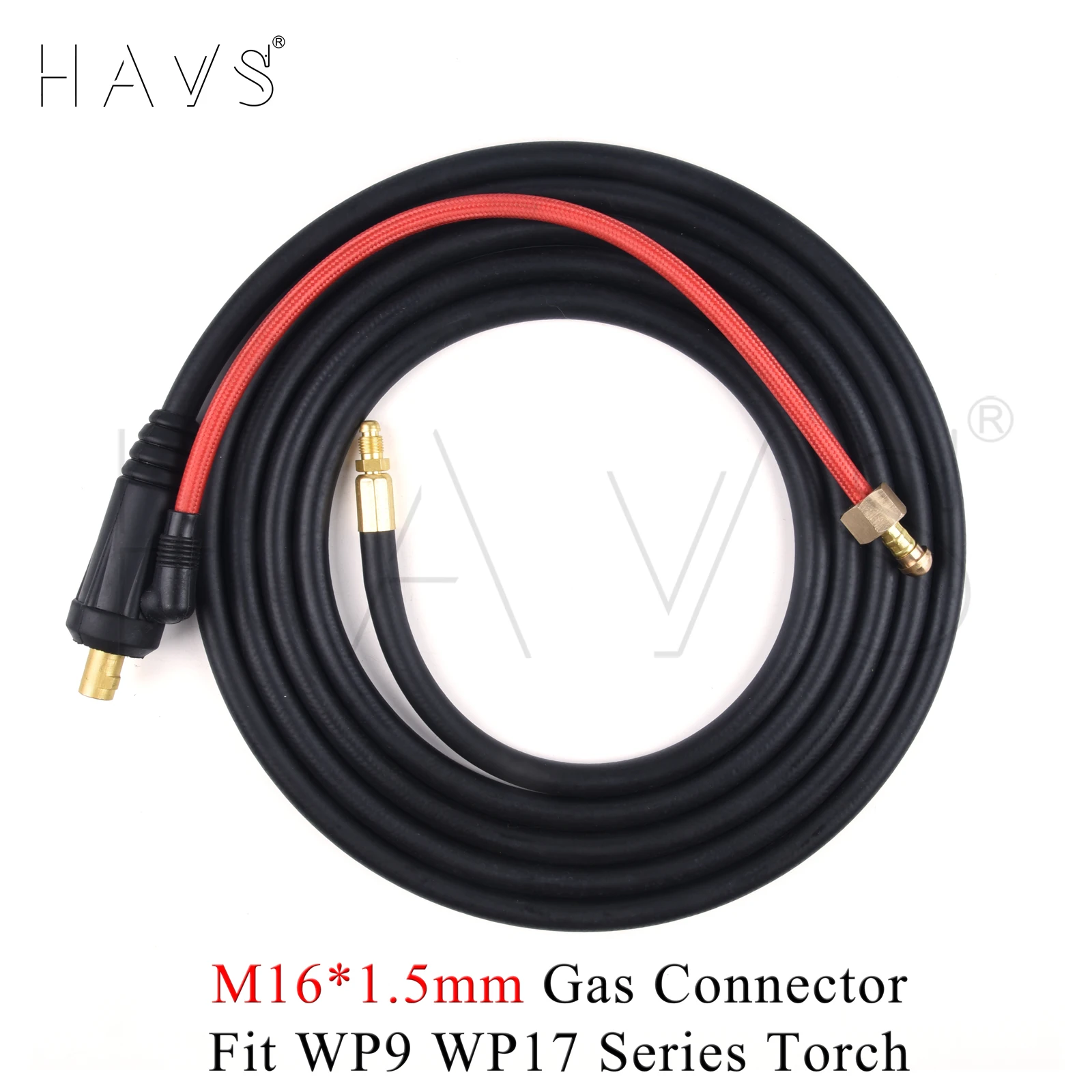 4m WP17 TIG Welding Torch Gas-Electric Integrated Rubber Hose Cable w/DKJ35-50 w/ M16*1.5mm Gas Connector