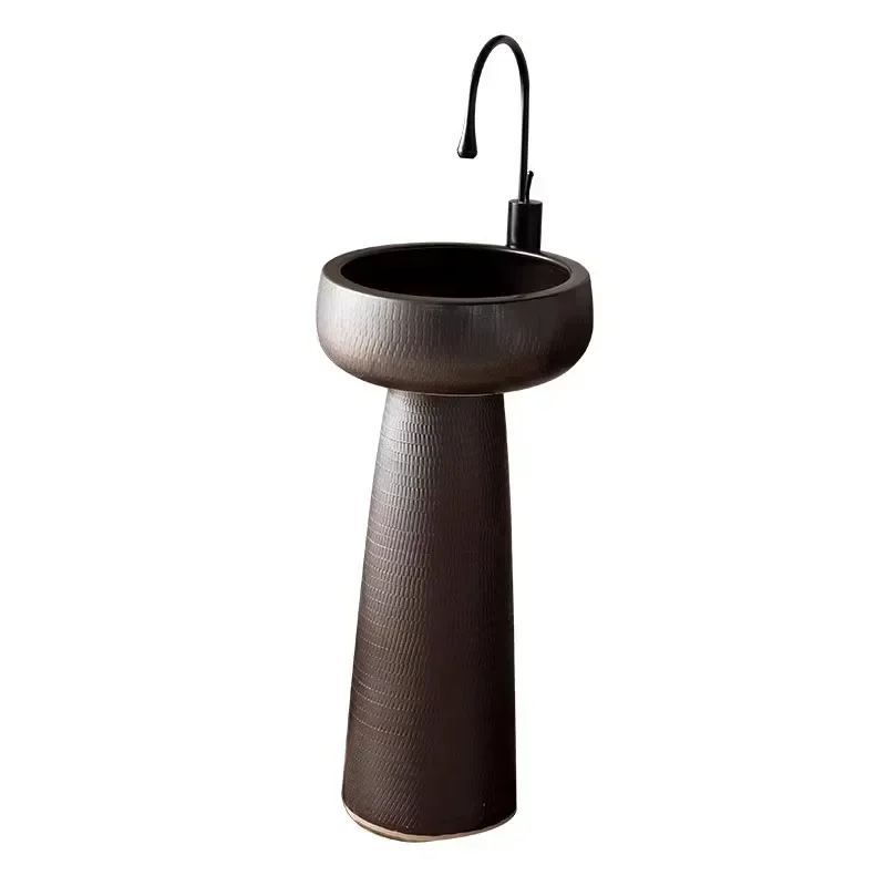 New Black Ceramic Column Wash Outdoor Garden Sink Bathroom Hotel Column Wash Basin retro new room decoration