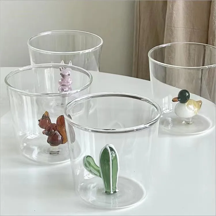 Italian Style Three-Dimensional Animal Shape Cute New Year Water Cup Household Heat-Resistant Glass Milk Breakfast Cup Pink cup