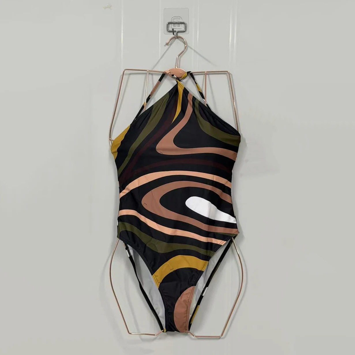 Classic Women's Brown Ribbon Scarf Swimsuits with Designer Signature Logo Luxury Design Women's One-Piece Swimsuits Swimwear