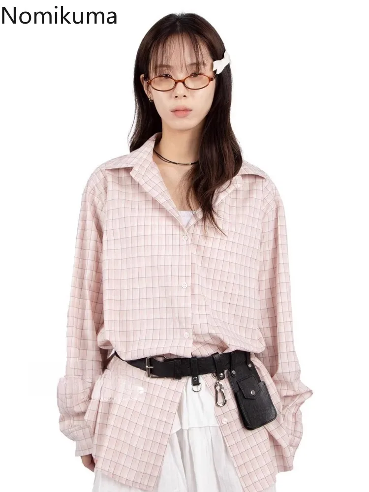 Plaid Blouse for Women 2024 Blusas Mujer De Moda Fashion Casual Long Sleeve Shirts Oversized Tops Korean Vintage Blouses Tops