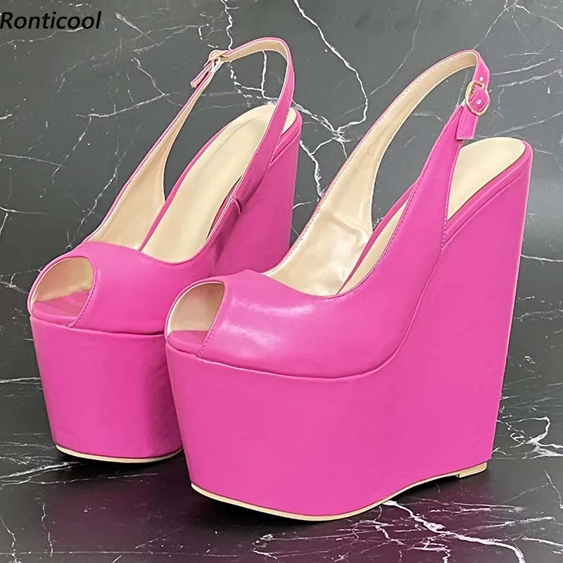 

Ronticool Super Sexy Women Platform Sandals Wedges High Heels Peep Toe Pretty Fuchsia Shoes Ladies US Plus Size 4-14