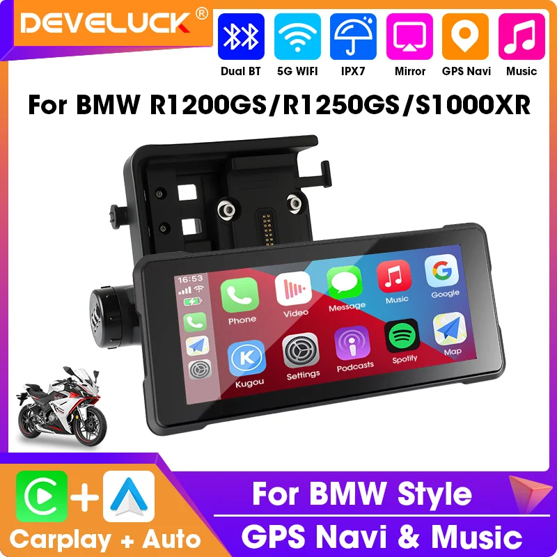 

Develuck Carplay мотоцикл для BMW R1200GS R1250GS S1000XR беспроводной Android авто портативный цифровой мото приборная панель GPS-навигация