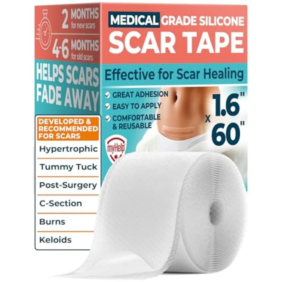 

Medical Grade Silicone Scar Tape - Transparent 1.6"x60" - Visible Difference on Surgical and Keloid Scars - Reusable Silicone S