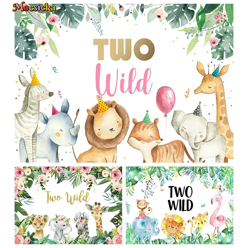 

Mocsicka Safari Two Wild Party Decoration Photography Background Green Leaf Rose Animal Lion Props Backdrops Studio Photobooth