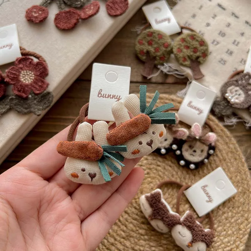 Diadema coreana para niña, bandas elásticas para el pelo de conejito de dibujos animados para bebé, Otoño Invierno, lazo para el pelo exquisito para