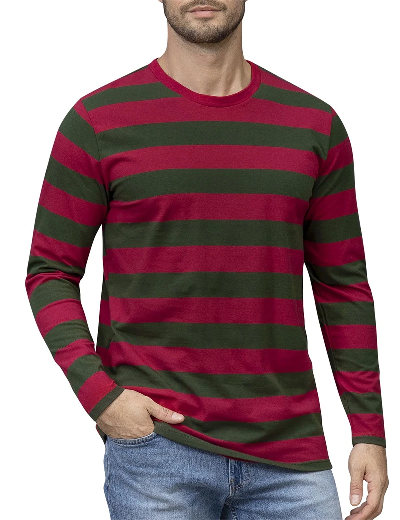 Fashion Contrast Stripe 3D Print Men Long Sleeve T-shirt Casual Fashion O-Neck Oversized T Shirts Tops polyester Men's Clothing