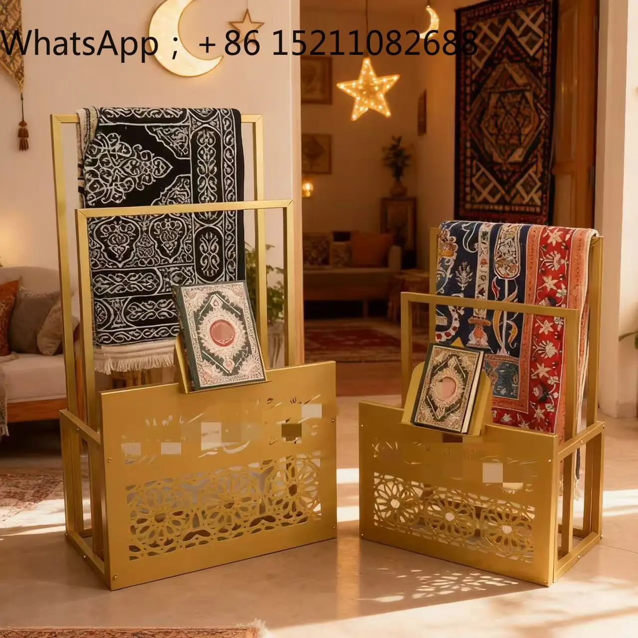 SCY bookshelf carpet towel storage rack wrought iron carving pattern handicraft shelf