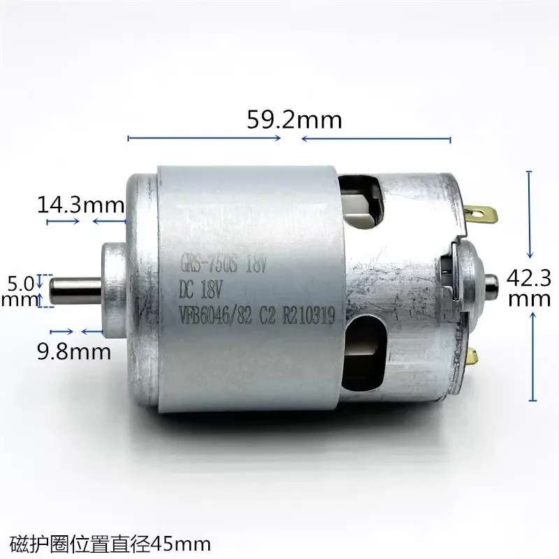 Motor de CC de 18V, herramienta eléctrica de alta velocidad, adecuado para taladros eléctricos/amoladoras angulares/maquinillas de corte RS-750