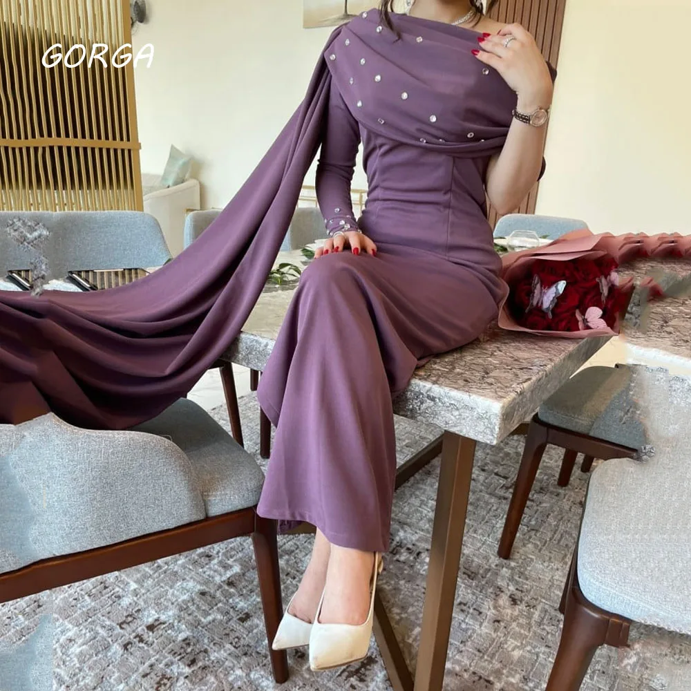 

GORGA Purple One-Shoulder Beading Mermaid 2024 High Quality Crepe Ocassion Gown Floor-Length Evening Dress فستان سهرة نسائي