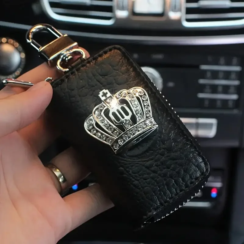Creative Rhinestone Crystal Crown Car Key Case Durable Universal Key Case Storage Bag, Key Shell Cover Protective Cover