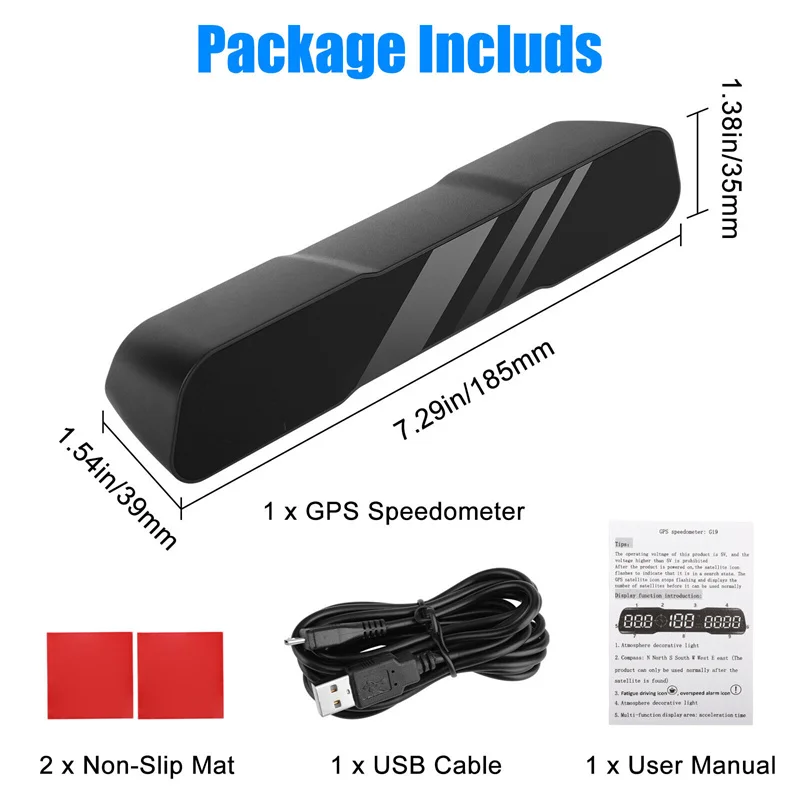 GPS Speedometer G19 HUD, On-Board Computer, Clock , Altitude, Calendar, Compass, Driving Distance Time And Overspeed Alarm