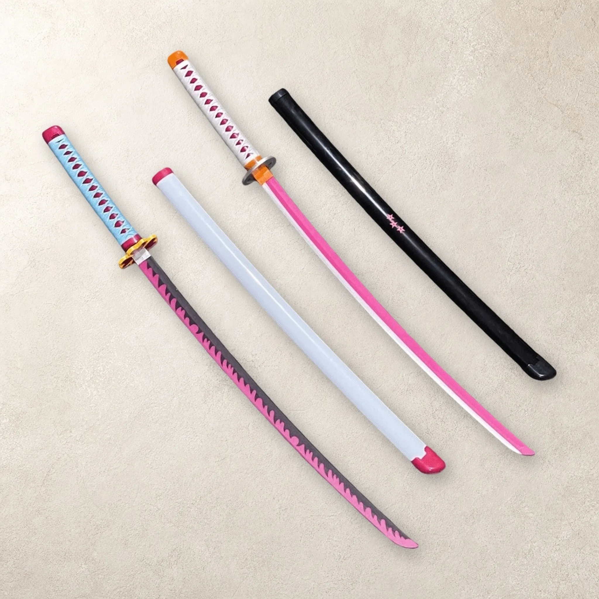 40 Inch Demon Slayer Mitsuri Katana Sword Sabre Blade Set Stand Belt Ninja Knife Schwert Safe Plastic Cosplay Display Photo Prop view 5