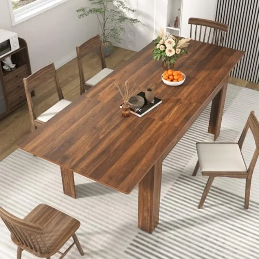 59-86 Extendable Wooden Dining Table for 6-8 People, Modern Rustic Brown Table for Small Kitchens, Home Offices Gatherings, Spa