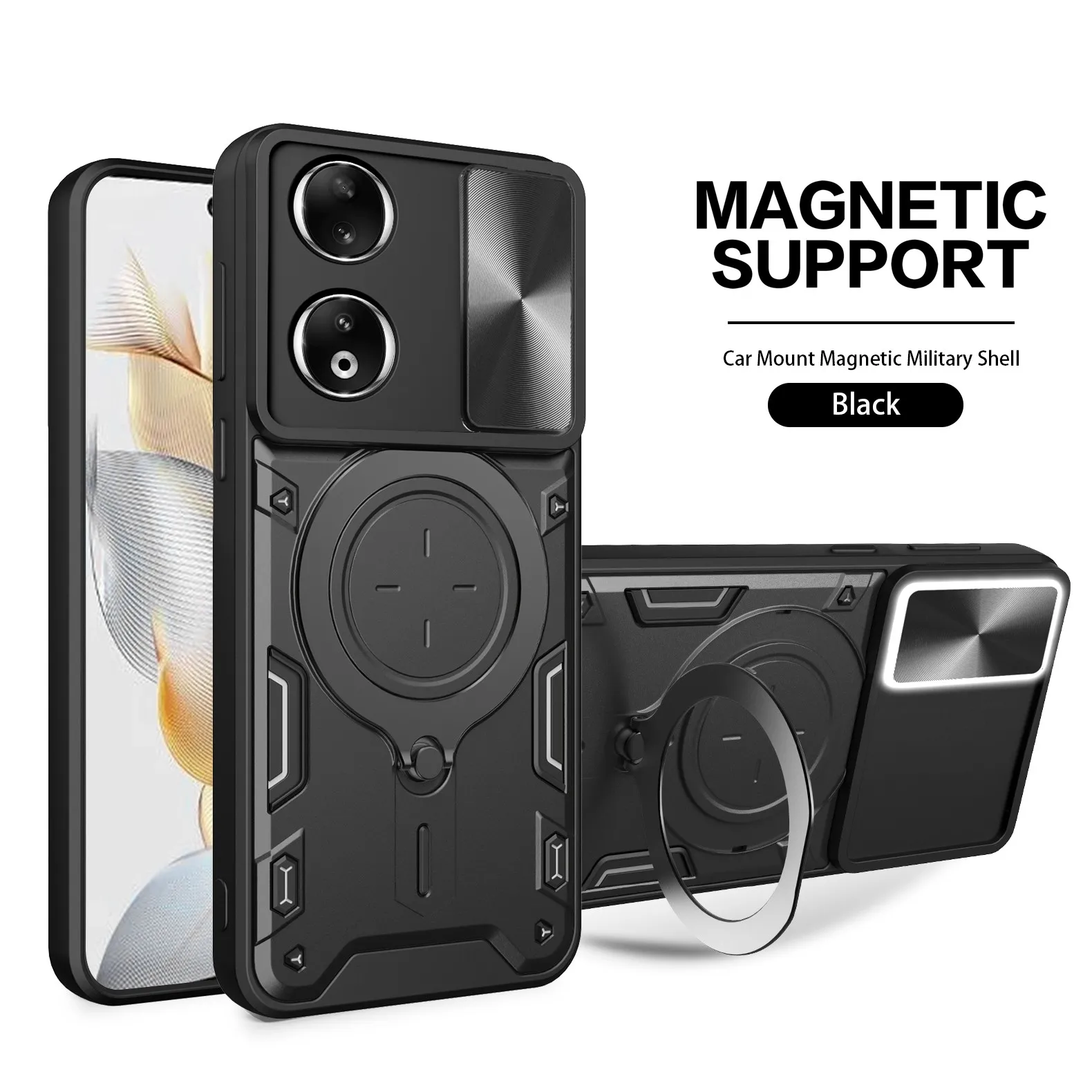 For Huawei Honor 90 Lite X7 X7A X8 X6 X6A X6S Case Slide Lens Protect Magnetic Ring Holder Armor Shockproof Protective cover