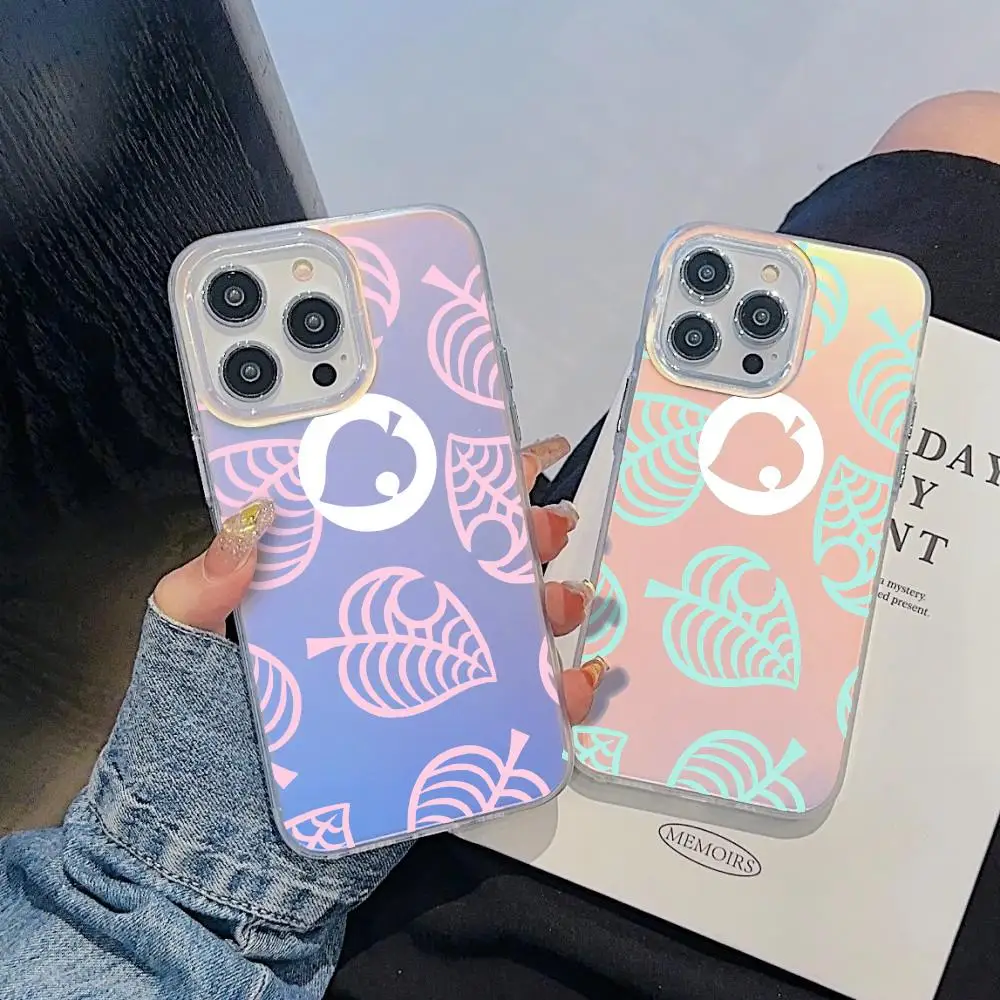 

Cartoon Animal C-Crossing Phone Case For iPhone 17 16 15 14 13 12 11 Pro Max Plus Transparent Aurora Laser Gradient Cover