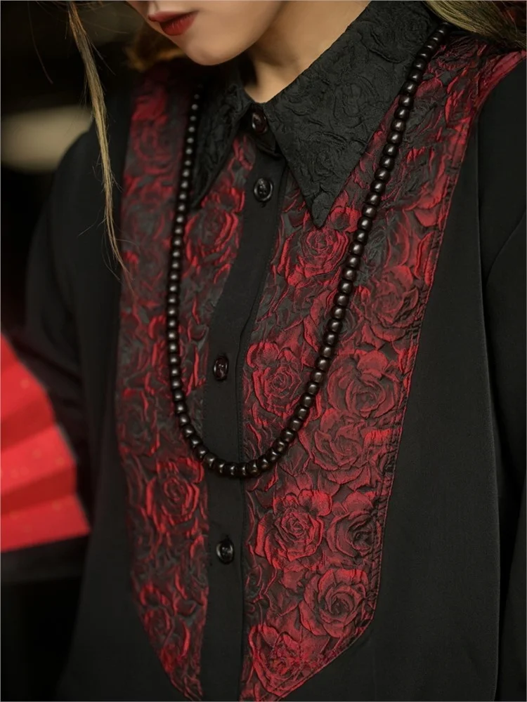 

New Chinese-style rose jacquard three-dimensional cut men's shirt