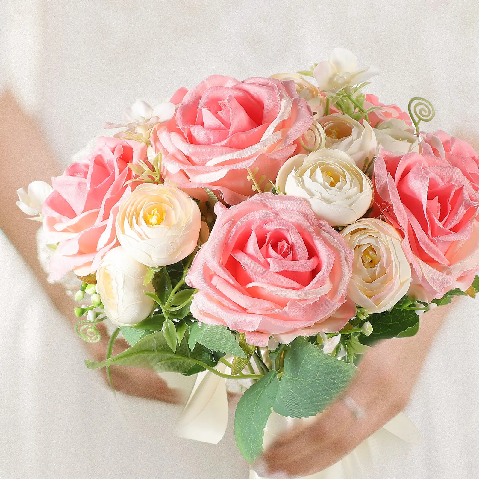 1 Bundle Ultra Realistic Handheld Artificial Rose Bouquet Bridal Wedding Flower Bouquet for Bride Bridesmaid Home Decor No