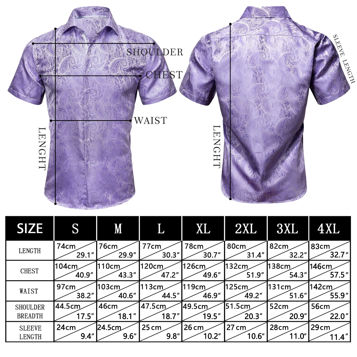 Barry.Wang Luxury Purple Floral Mens Summer Fashion Silk Casual Shirt Stylish Lapel Pattern Short Sleeve Shirt Male Blouse Fit