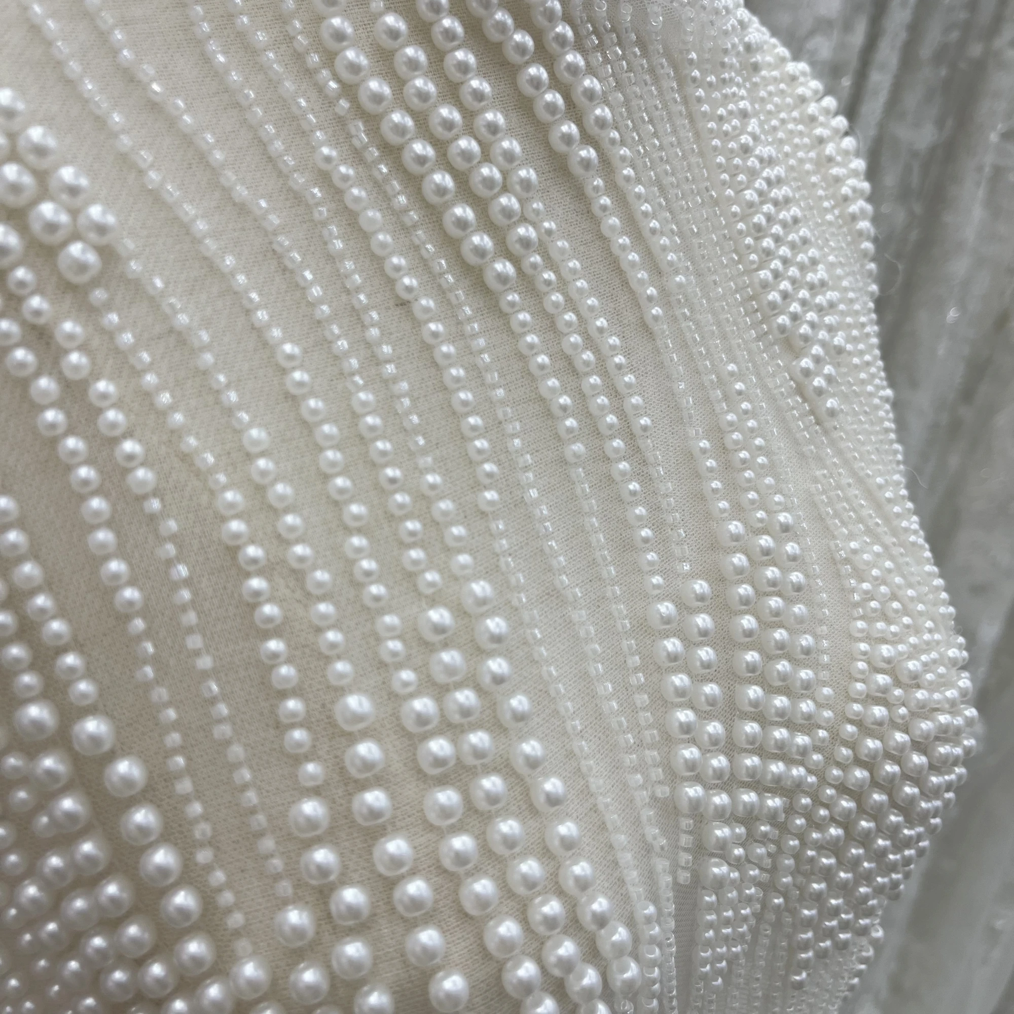 Luxury Multi Size Bead Pearl Tulle Embroidery Is Suitable For Fabric Design Of High-End Wedding Dress Private Address Clothing