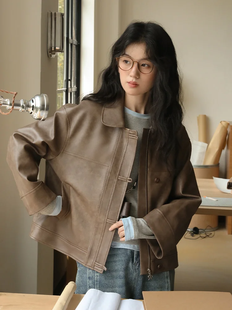 

Nesoulum коричневый Merlot из искусственной кожи женский свободный крой ort Sle осеннее модное женское пальто для поездок на работу Sle обычная длина