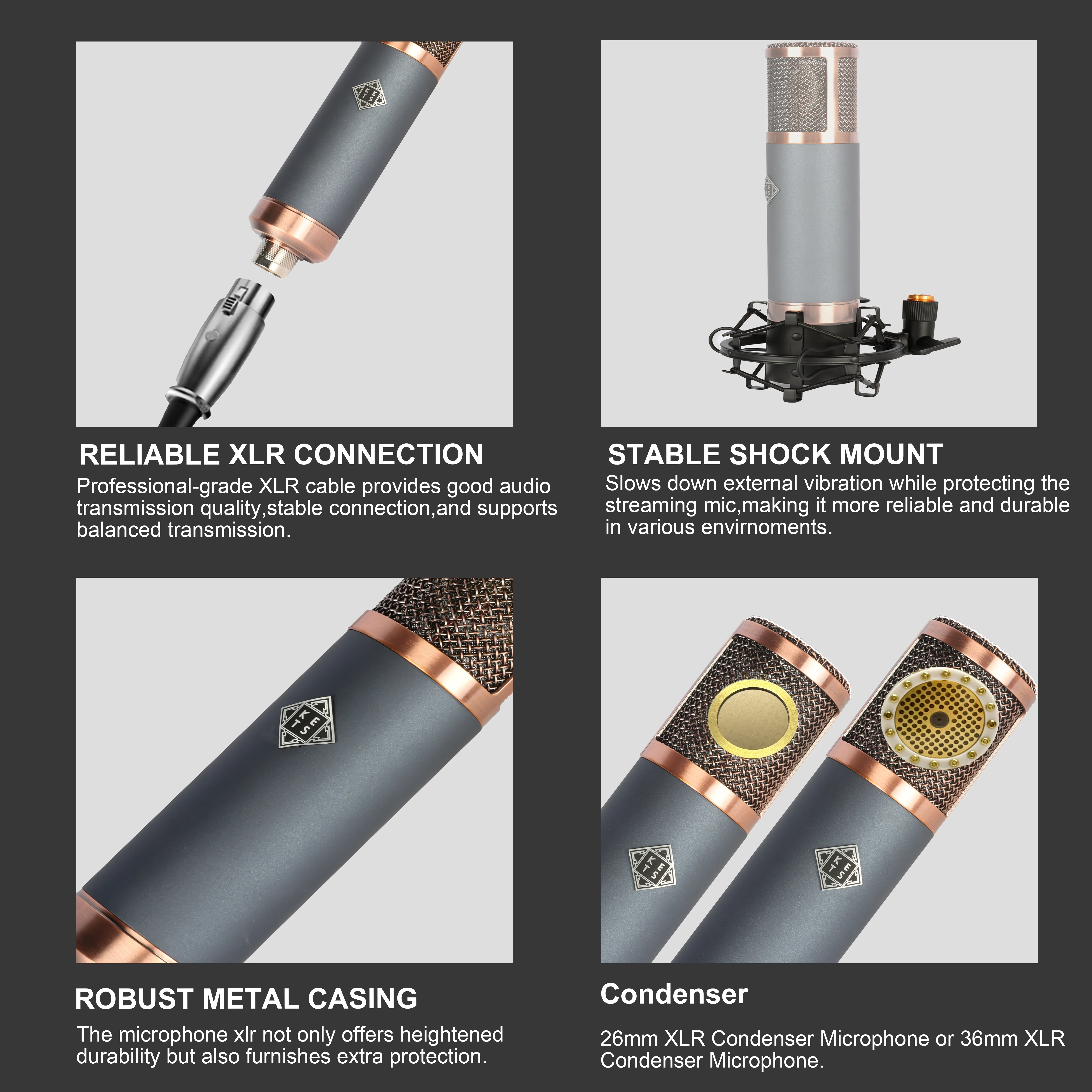 High-end TF39 48V Professional Studio Recording Condenser Microphone for Singing and Live Broadcasts with 48V Phantom Power