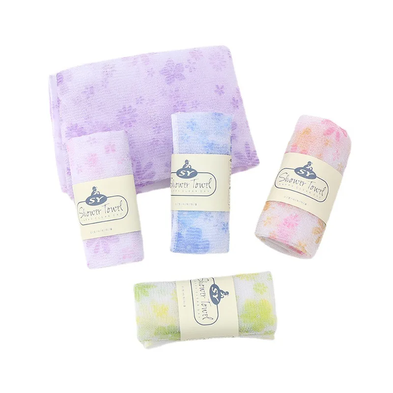 Korean Nylon Printed Sauna Towel Female Bath Towel Rub Back Artifact Rub Back Long Strip Scrub Towel Bath Ball Bath Flower