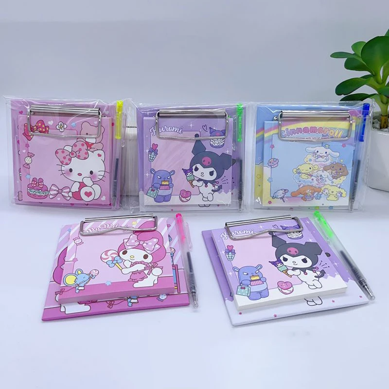 

20 шт. Новинка Sanrio симпатичная мелодия Kuromi Cinnamoroll мультяшная мини-доска с зажимом для детей с ручкой заметки студенческий портативный блокнот