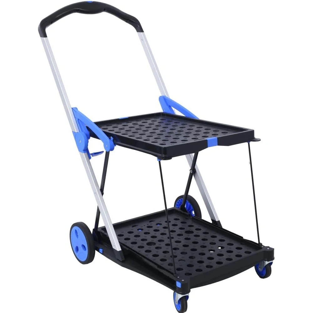 

Collapsible Utility Cart 2-Tier Folding Rolling Cart with 360° Swivel Wheels Collapsible Utility Trolley with Storage Crate