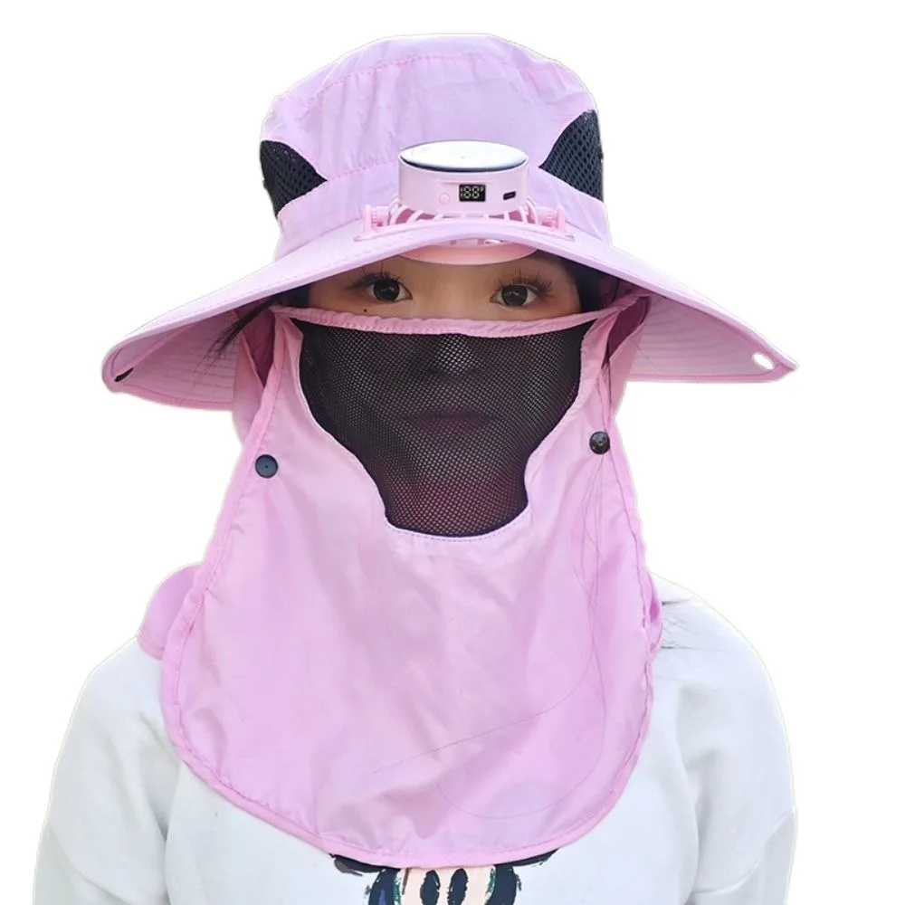

Digital Display Screen Sun Hat with Solar Fan Neck Protection Breathable Mesh Wide Brim Visor Cap Adjustable Detachable