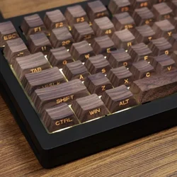 Translucent PBT Keycaps for Mechanical Keyboard, Walnut Grain Cherry, Side-engraved, DIY, 61, 87, 98, 108, 61