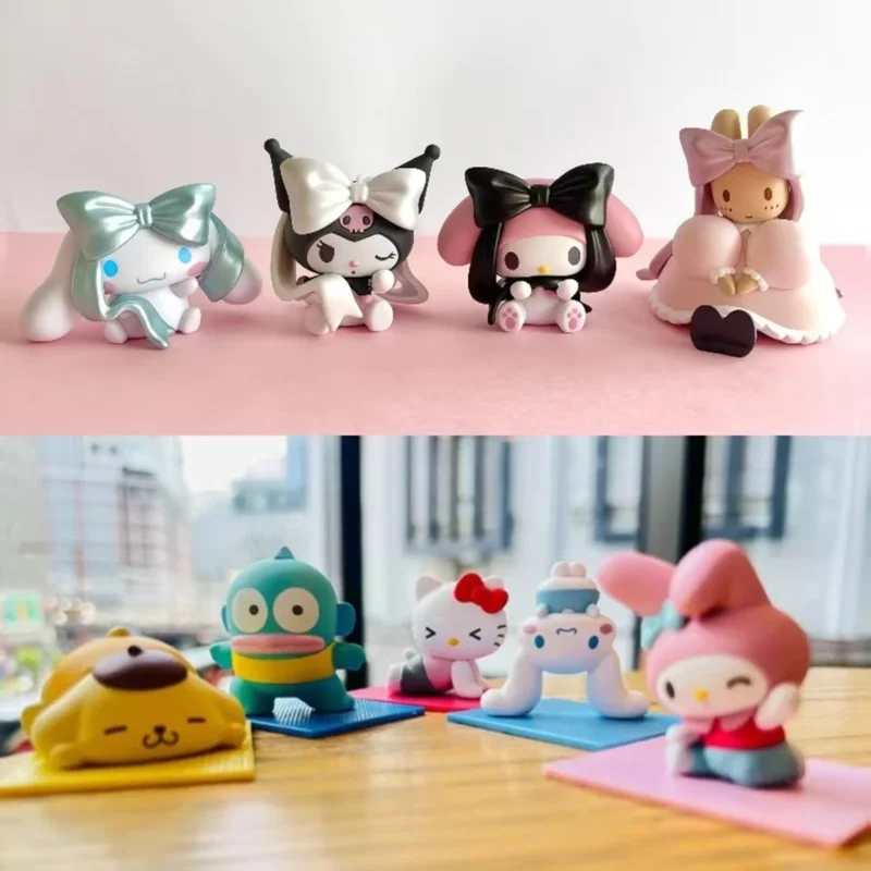 New Bowknot Yoga Kuromi Cinnamoroll Blind Box Kawaii Mini Decorative Action Figure Trendy Toys Girls Birthday Commemorate Gift