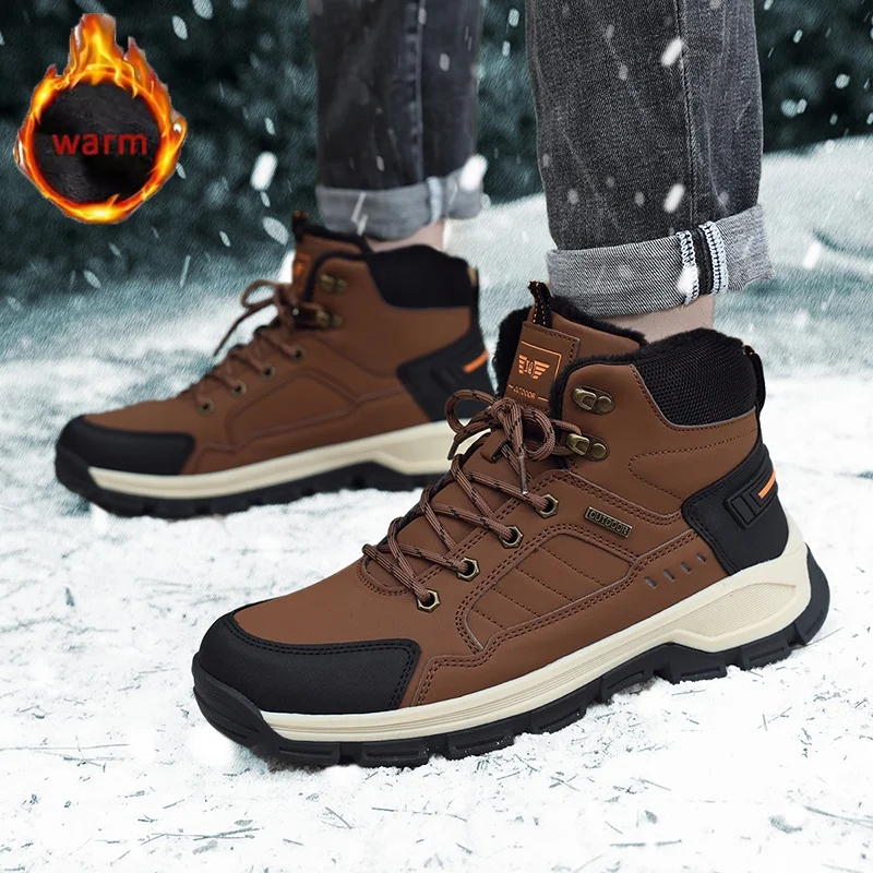 

Зимние высокие походные ботинки для мужчин, водонепроницаемые зимние ботинки, мужские легкие противоскользящие ботильоны для работы на открытом воздухе, обувь