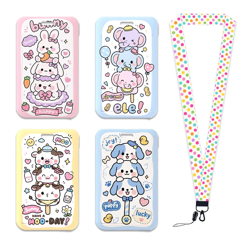 Cute Forest Animals Work Card Holder Work Permit Name Badge with Keychains Student Id Card Lanyard Holder Accessories