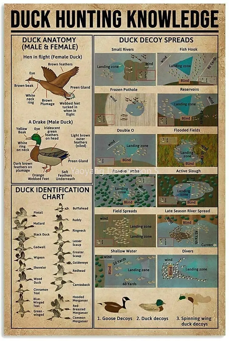 

cafumcak Duck Hunting Knowledge Metal Tin Sign New Vintage Decor for Home Office Restaurant Garage Bar 8X12 Inch