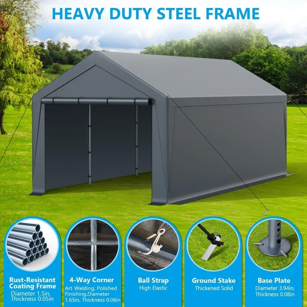 

12x20FT Heavy Duty Carport, Portable Garage with Removable Sidewalls and Doors for Car, Truck, SUV