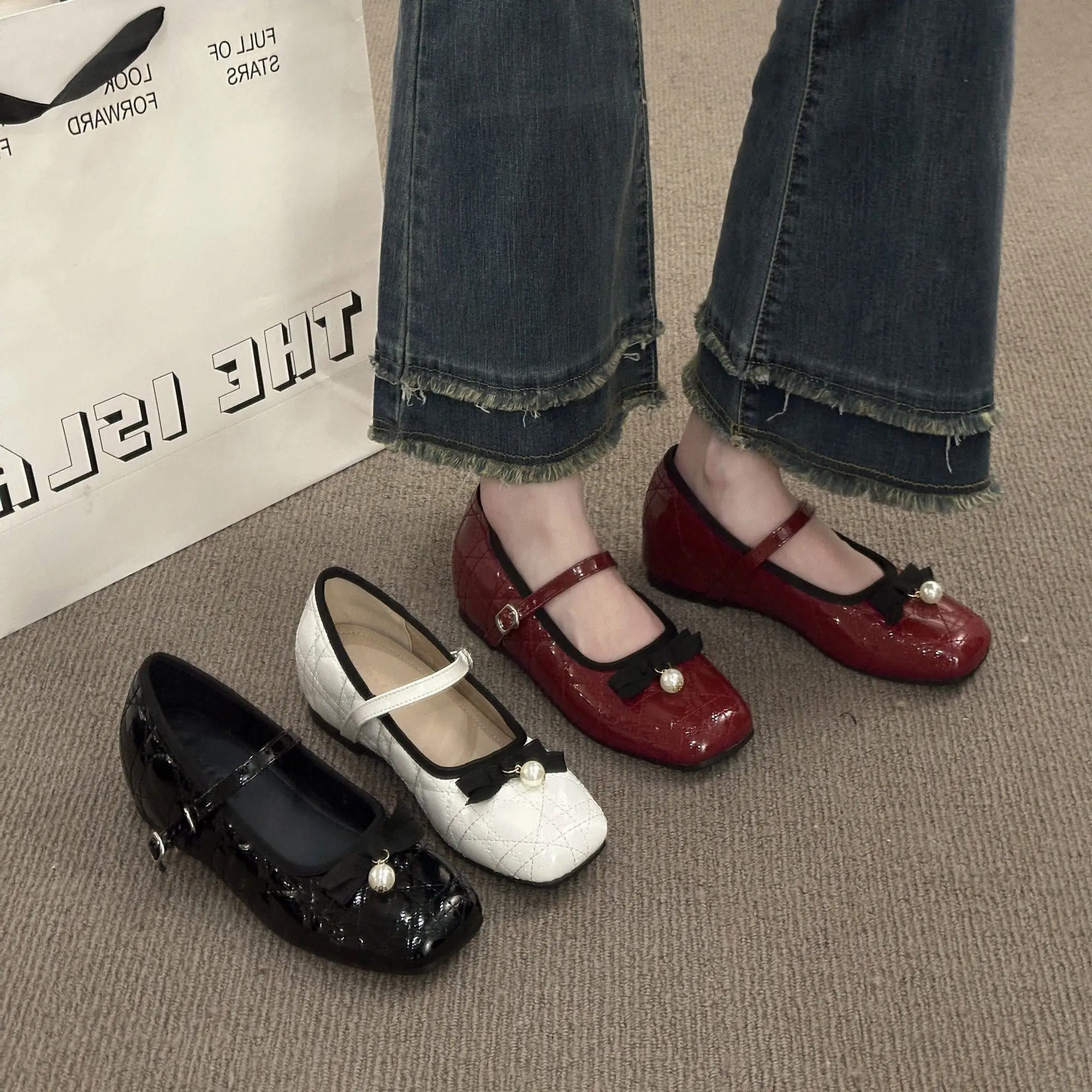 メアリージェーン-バレエシューズ-レディース-春靴-カジュアル-ラウンドトゥ-超薄型ファイバー裏地付き-インテリア高さアップ効果-スリッポン-フラットシューズ