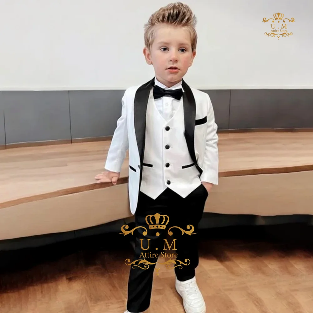 Boy Formal Suit Jacket Vest Pants 3-piece Set For Kid Toddler Elegant Attire for Wedding Prom Party Birthday Gift Custom Tuxedo