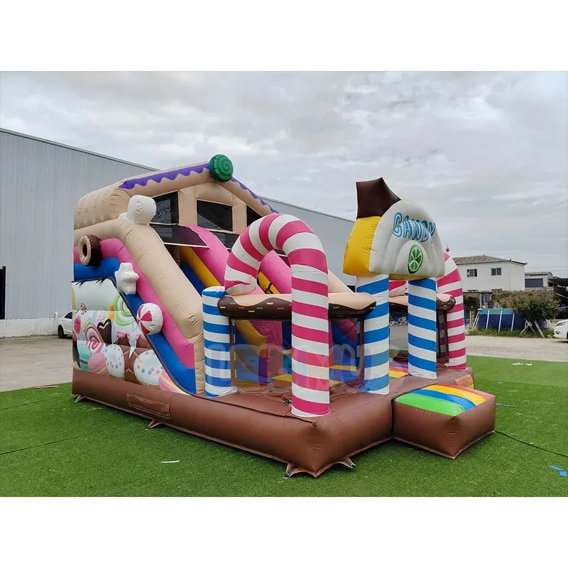 Outdoor Party Rental Candy Inflatable Bounce House Combo With Slide Kids Inflatable Jumping Castle Inflatable Slide