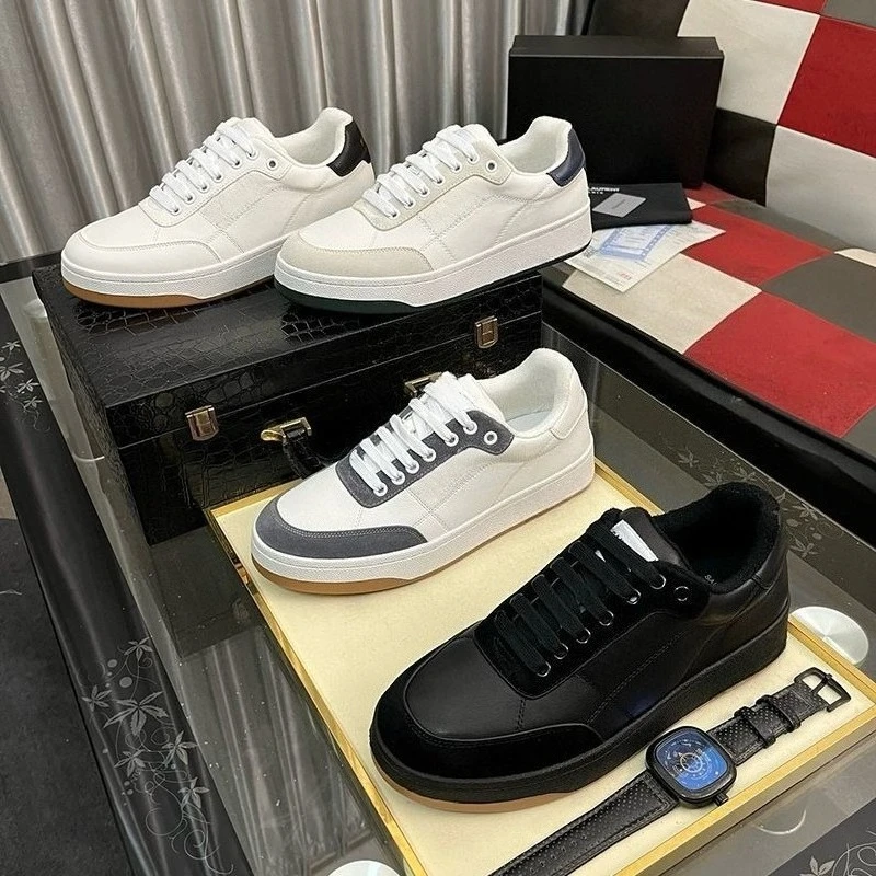 

European Fashion Mens Shoes Minimalist Cowhide Sneakers Comfortable Low Cut Breathable Thick Sole Casual Sports Leisure Footwear