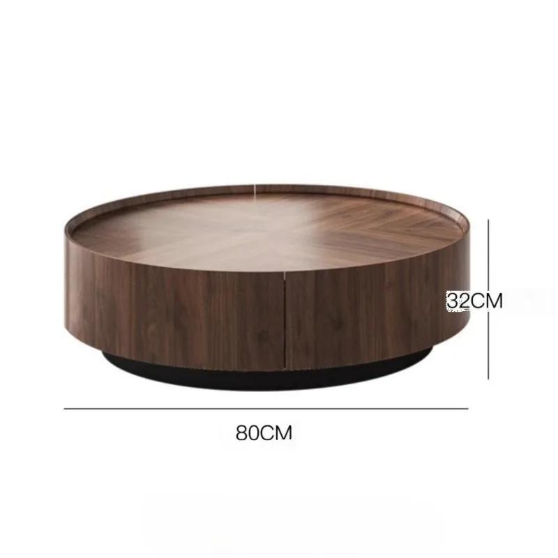 

Retro style walnut color round coffee table, modern simple small apartment