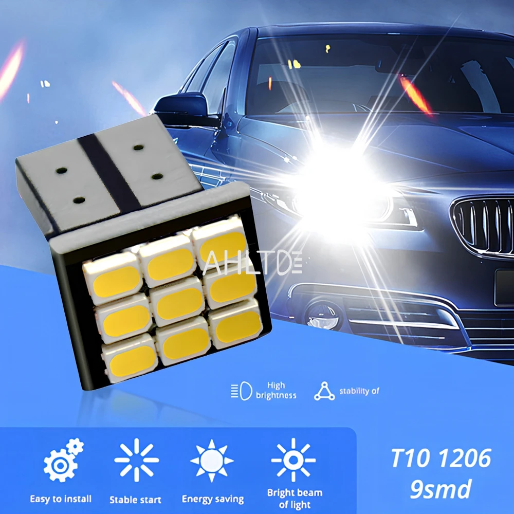 2X Car Led T10 W5W Canbus White 1206 9SMD 12SMD auto Dashboard Bulb 12V Parking dome reading Light Side Marker Wedge signal Lamp