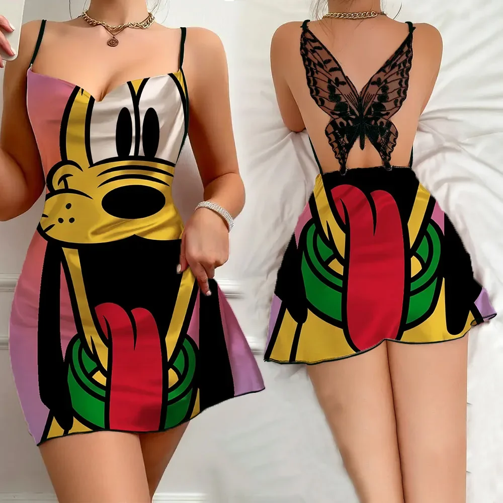 

Sexy Pajamas for Women Summer New Female Home Dress Disney Cartoon Pattern Women's Slip Dress Ruffled Edge Women's Nightwear