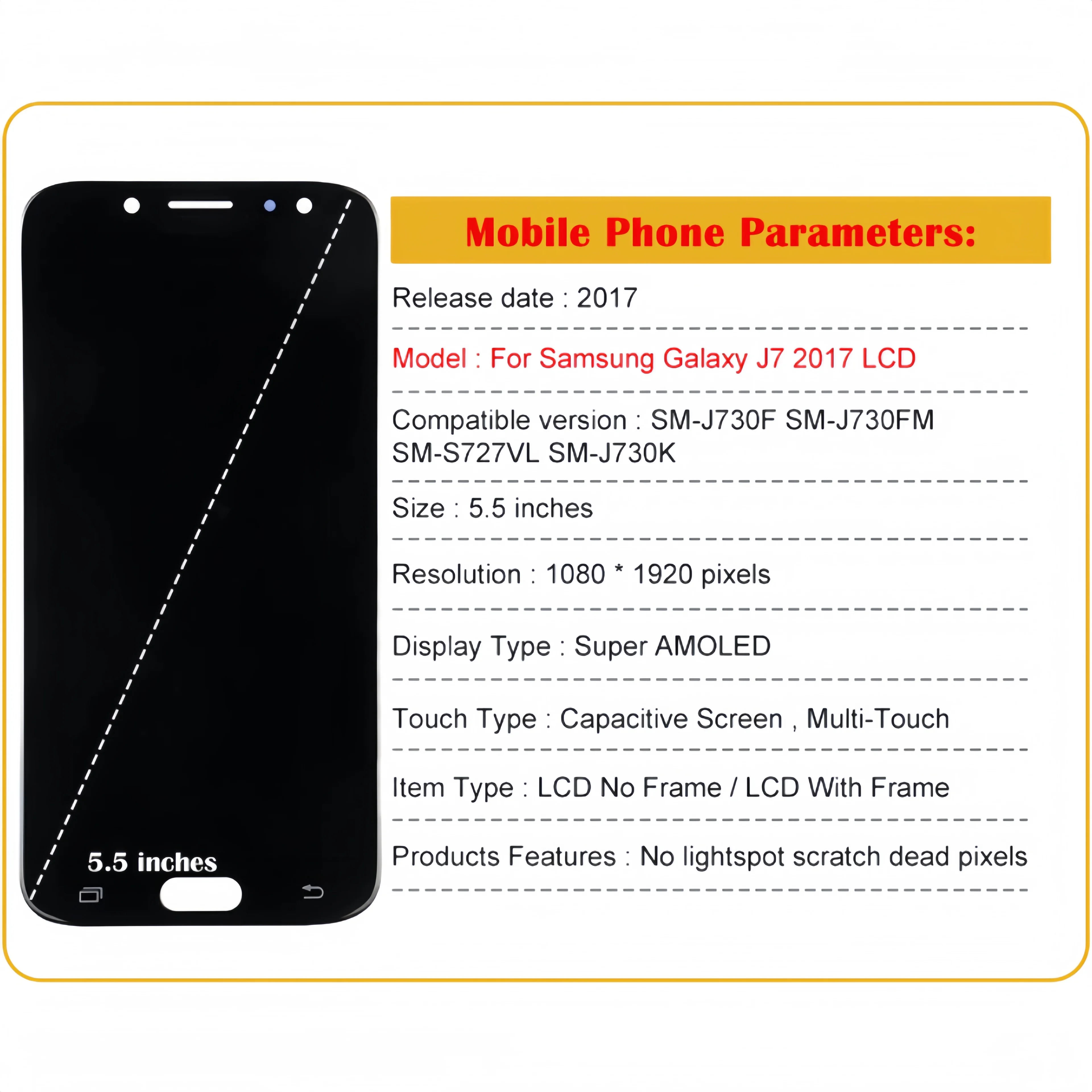 LCD Display Touch Screen Digitizer Assembly Replacement, Fit for Samsung Galaxy J7 2017, J730, SM-J730F, J730FM, J730K, S727VL