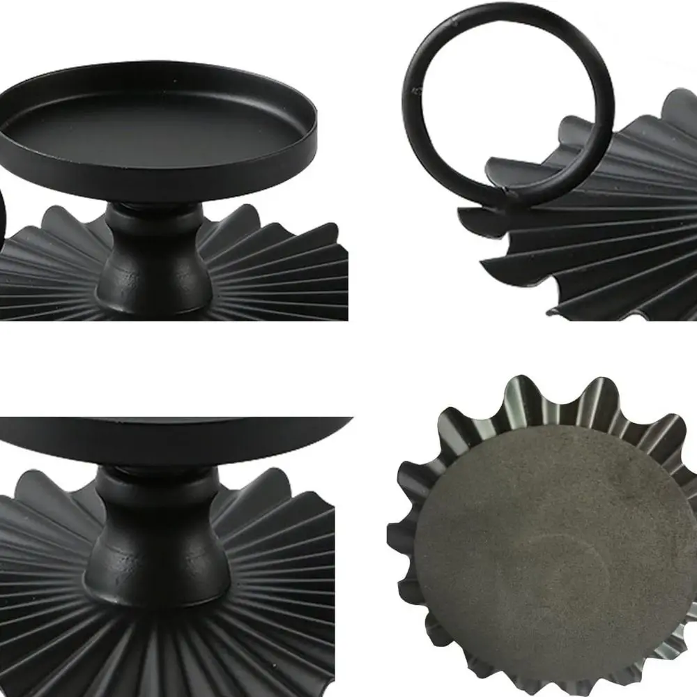 Iron Art Fan-shaped Candle Holder Cast Decor Exquisite Hand-held Candle Cup Handmade Black Aromatherapy Tray Atmosphere Decor