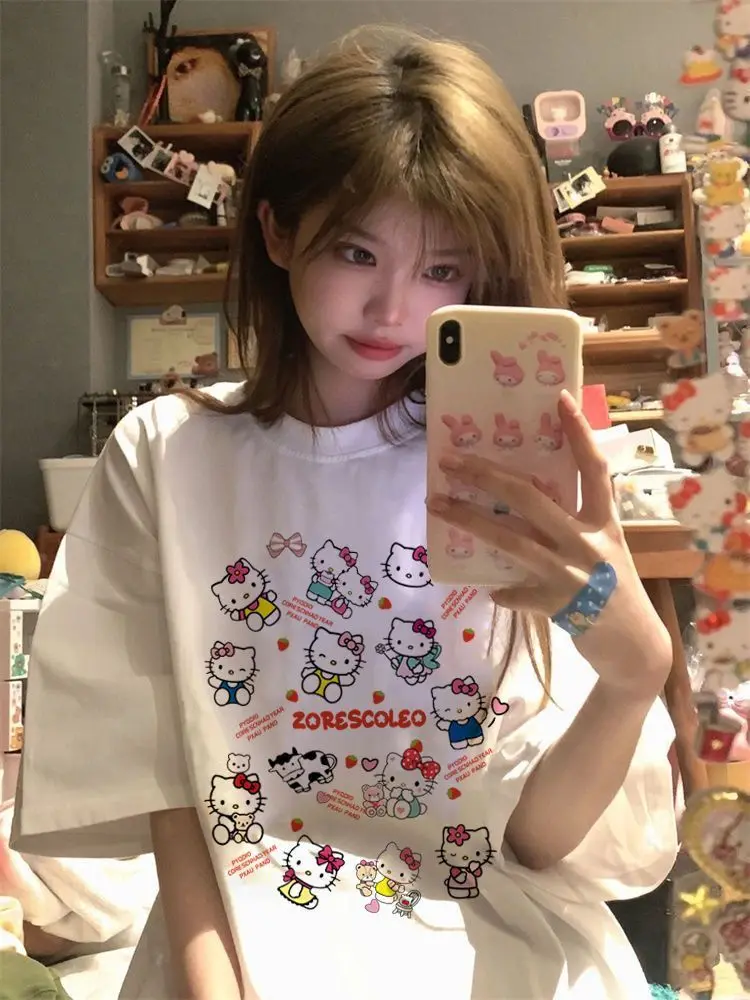 Unisex Men's Women's Sanrio Hello Kitty Collection Cute Graphic Print Oversized T Shirt White Kawaii Streetwear Short Sleeve Top