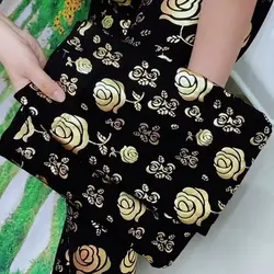 Summer Rose Sequin Print Black Women's Leggings Pants High Waist Plus Size Pencil Trousers
