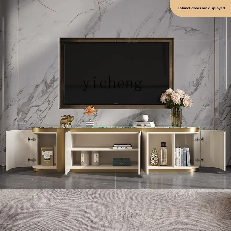 

LX light luxury TV cabinet high-end living room bright paint marble floor cabinet coffee table