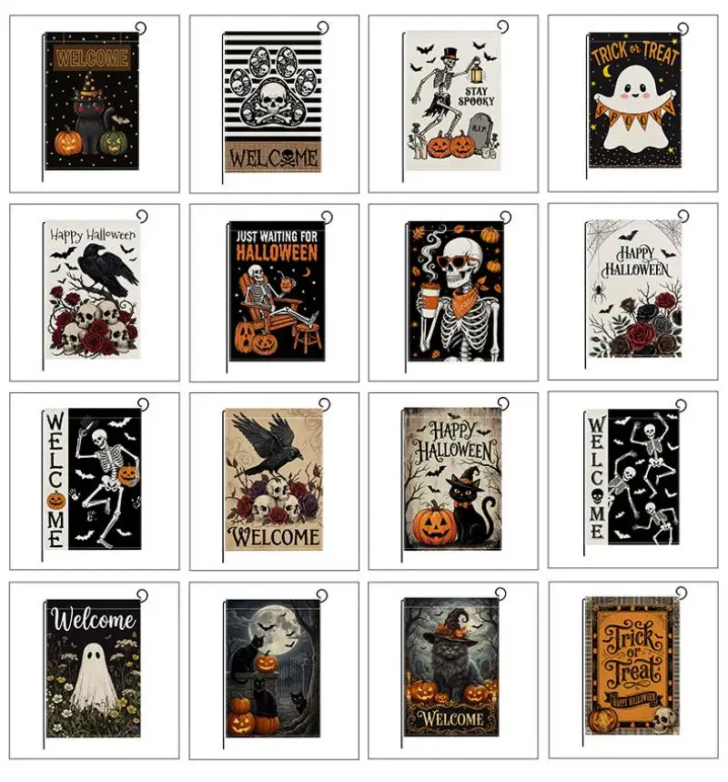 2 Stück Halloween Dekorative Gartenflagge mit Skelettkopf-Kürbis-Muster Gartenflaggen für Feiertage Outdoor Gartendekoration Flaggen 30x45cm – Detail 5
